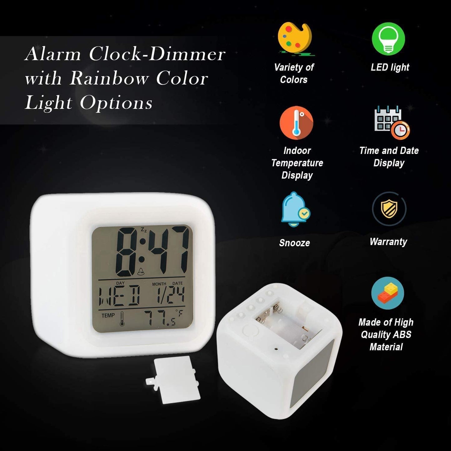 Creative Alarm Clock Sublimation Led Digital Clock 7 Color Changing Light Night Glowing Kids Desk Clock