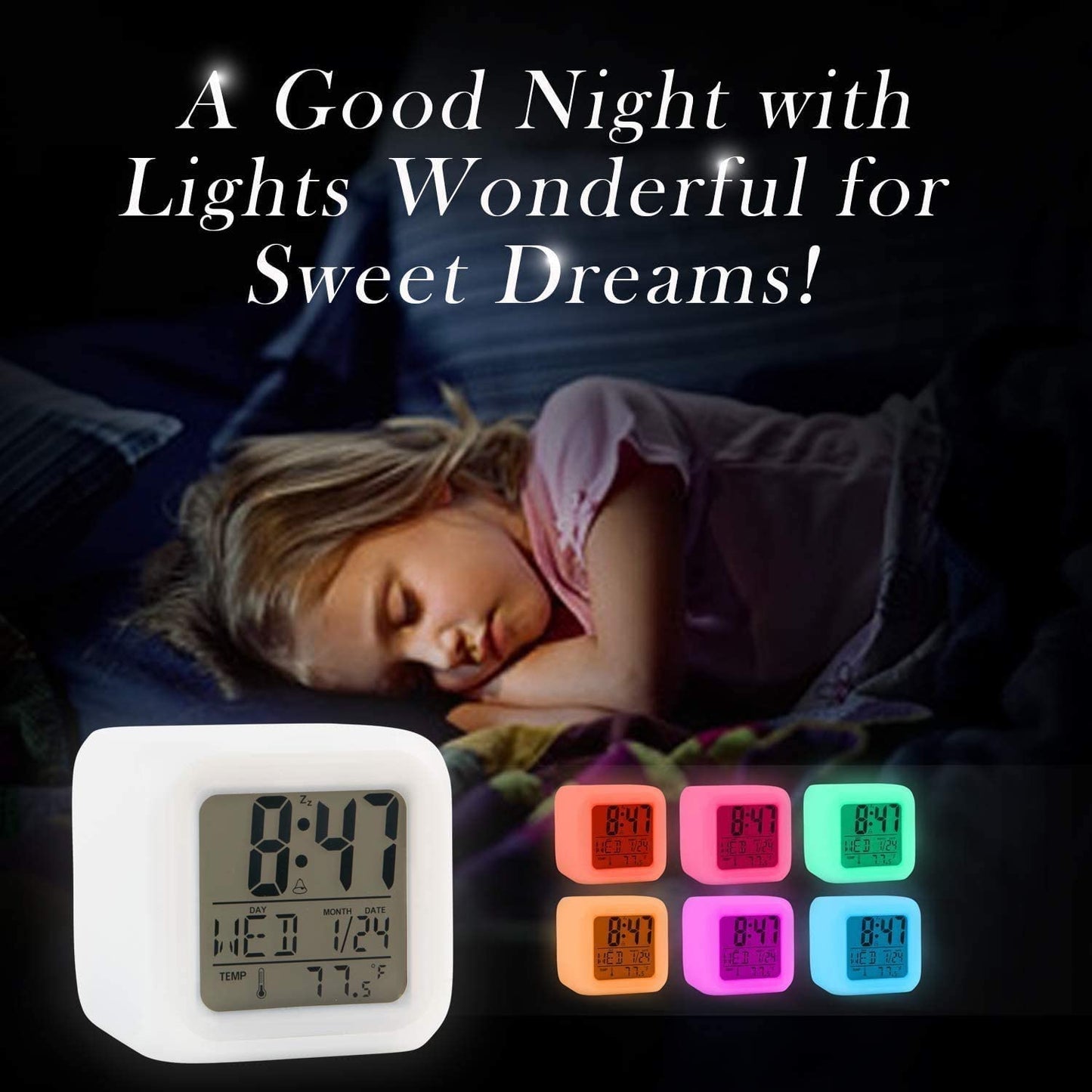 Creative Alarm Clock Sublimation Led Digital Clock 7 Color Changing Light Night Glowing Kids Desk Clock