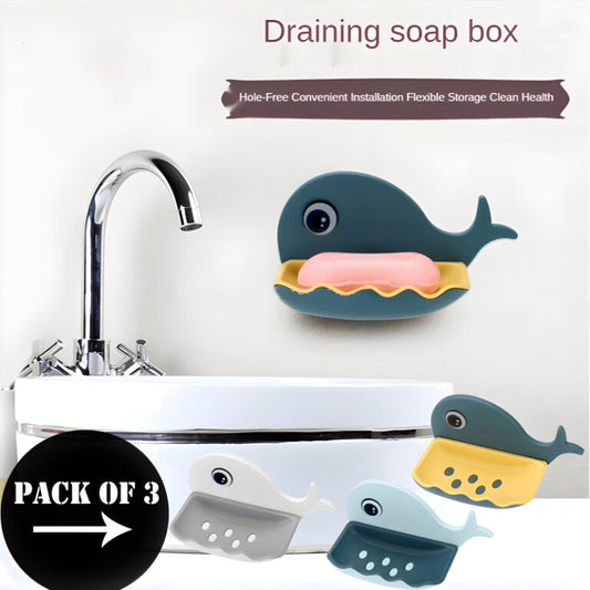 Pack Of 3 Fish-Shaped Double-Layer Adhesive Waterproof Soap Bar Holder Stand Rack For Bathroom, Shower, And Kitchen Walls